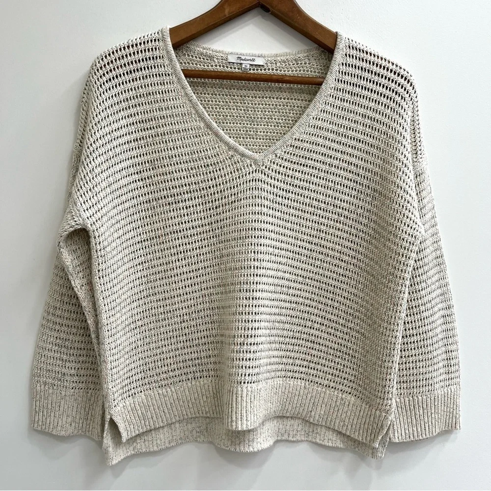Madewell Rainbow Marled Seville Pullover Sweater Boxy Cropped Marled Beach XS